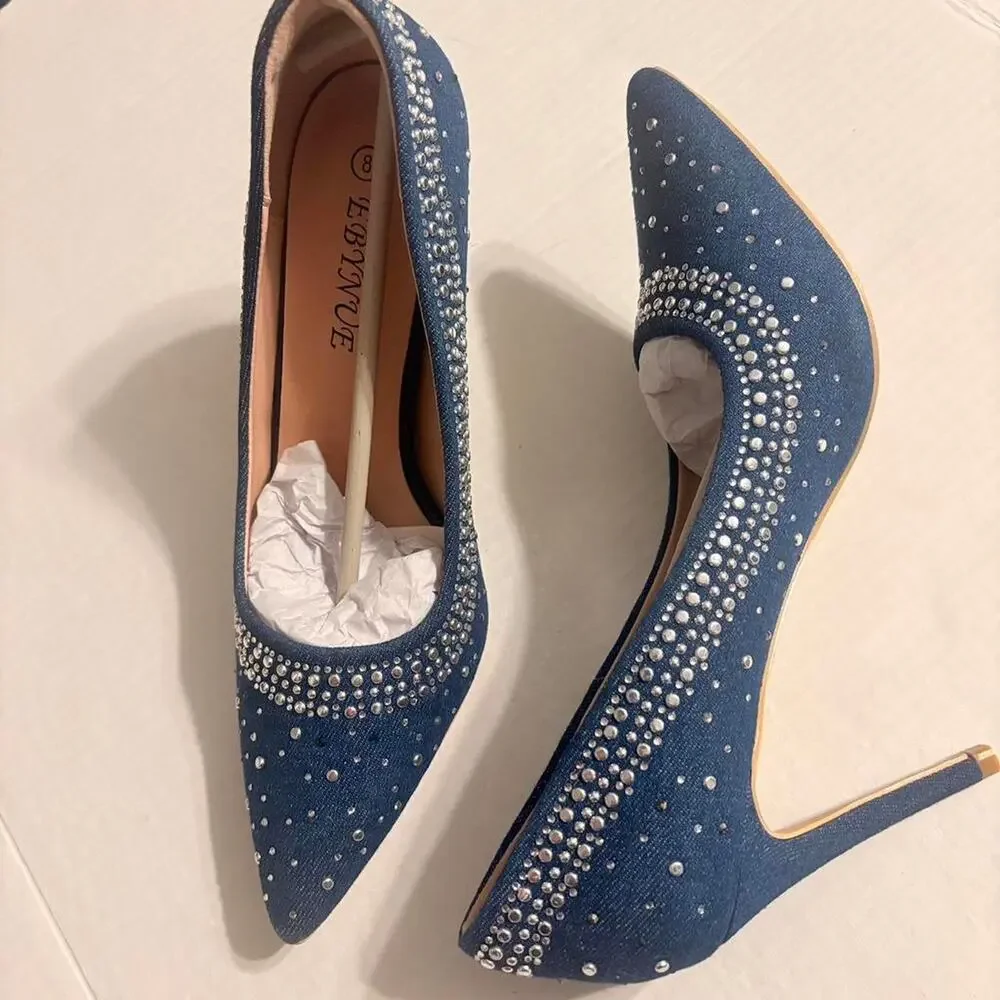 Blue denim studded heels dress